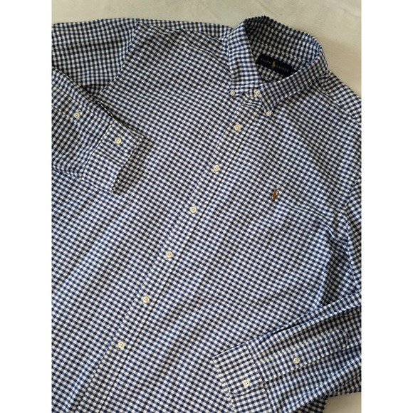 Ralph Lauren Other - Ralph Lauren Mens XXL Blue White Gingham Check Button Down Shirt Brown Pony